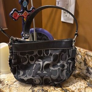 Coach Black and Gray Signature Shoulder Bag